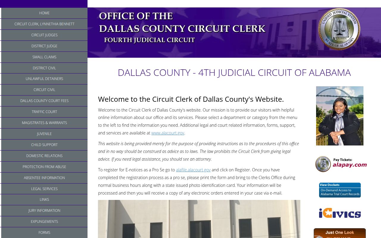 Dallas County Courthouse in Selma where traffic ticket records are maintained by the Circuit Clerk