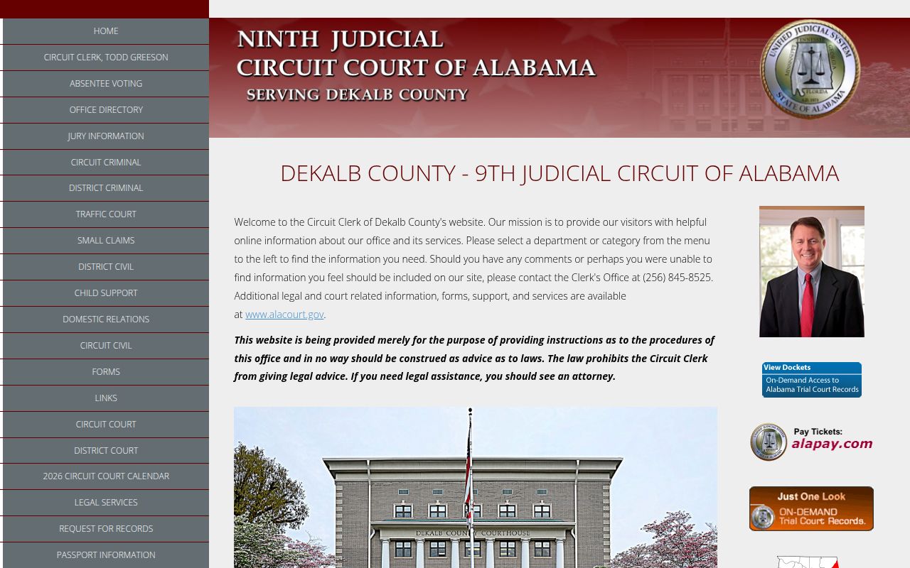 DeKalb County Courthouse in Fort Payne where traffic ticket records are maintained