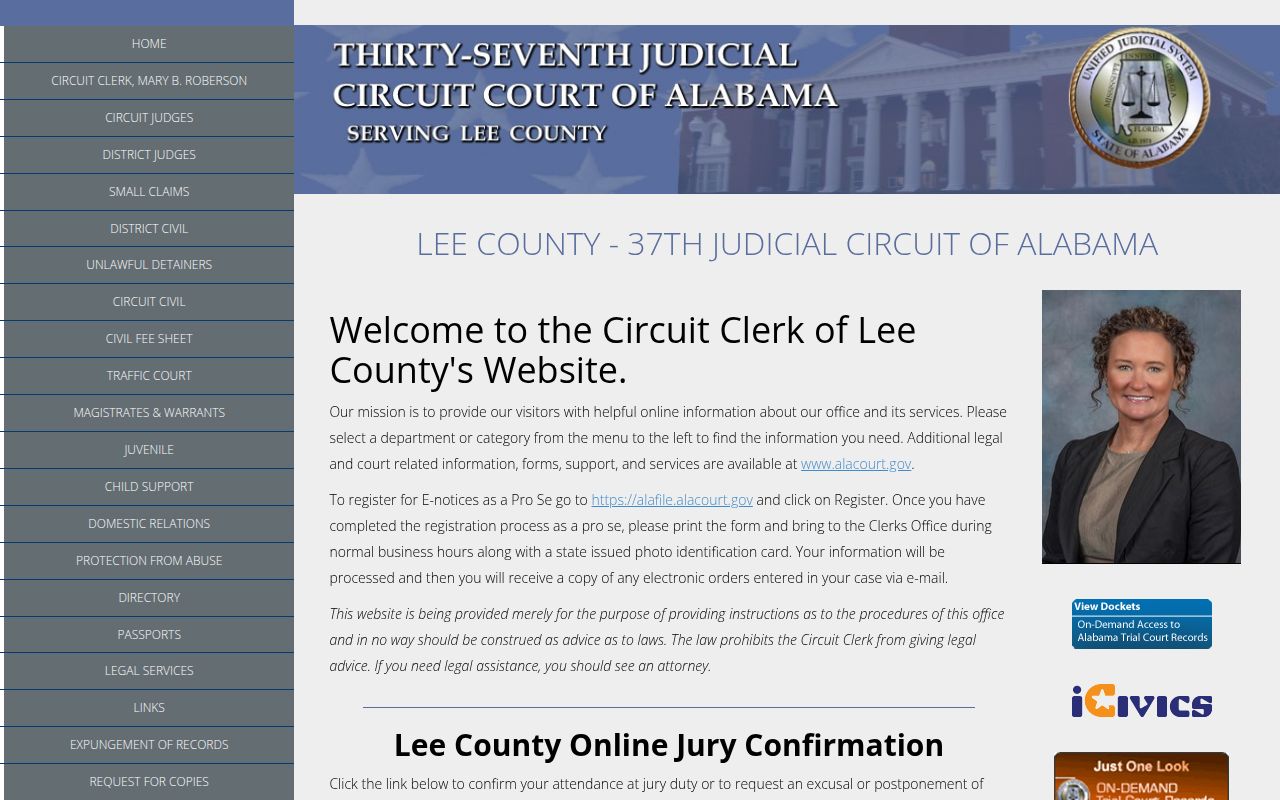 Lee County T.K. Davis Justice Center in Opelika Alabama where traffic records are maintained