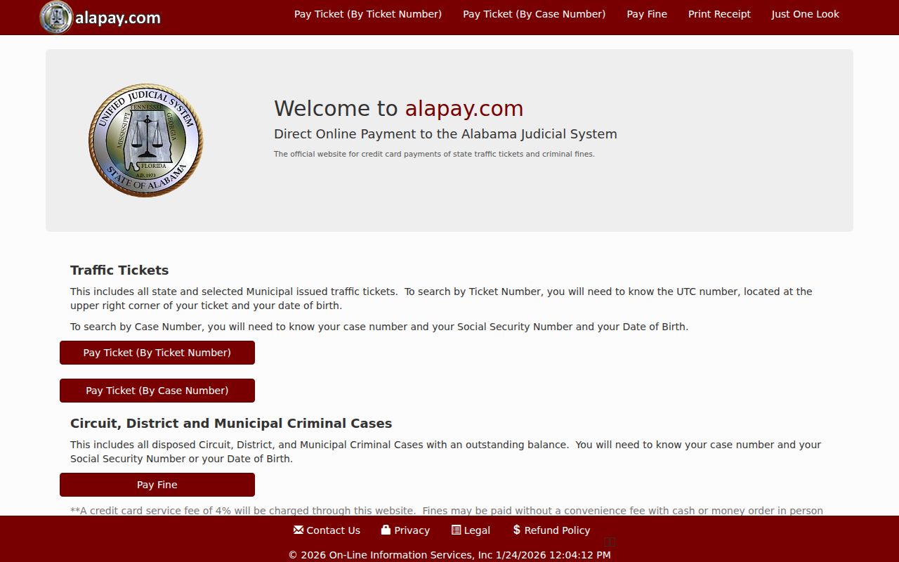 AlaPay official payment portal for Alabama traffic tickets