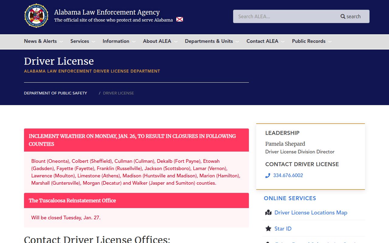 Alabama Law Enforcement Agency driver license division for driving records