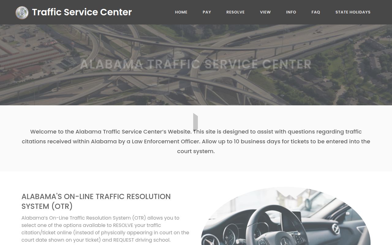 Alabama Traffic Service Center online portal for searching and paying traffic tickets